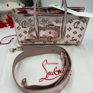 loubinthesky stud, metallic leather, baguette bag,